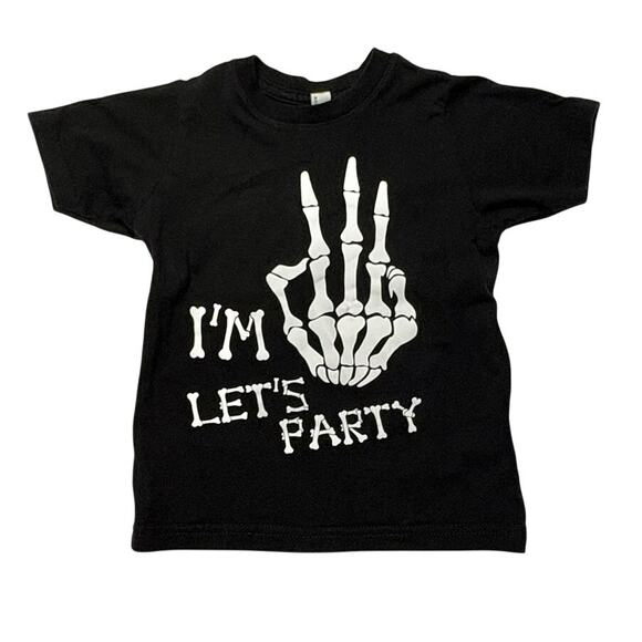 Rabbit Skins Black "I'm 3 Lets Party" Skeleton Hand Graphics T-Shirt 3 Toddler - Picture 1 of 6